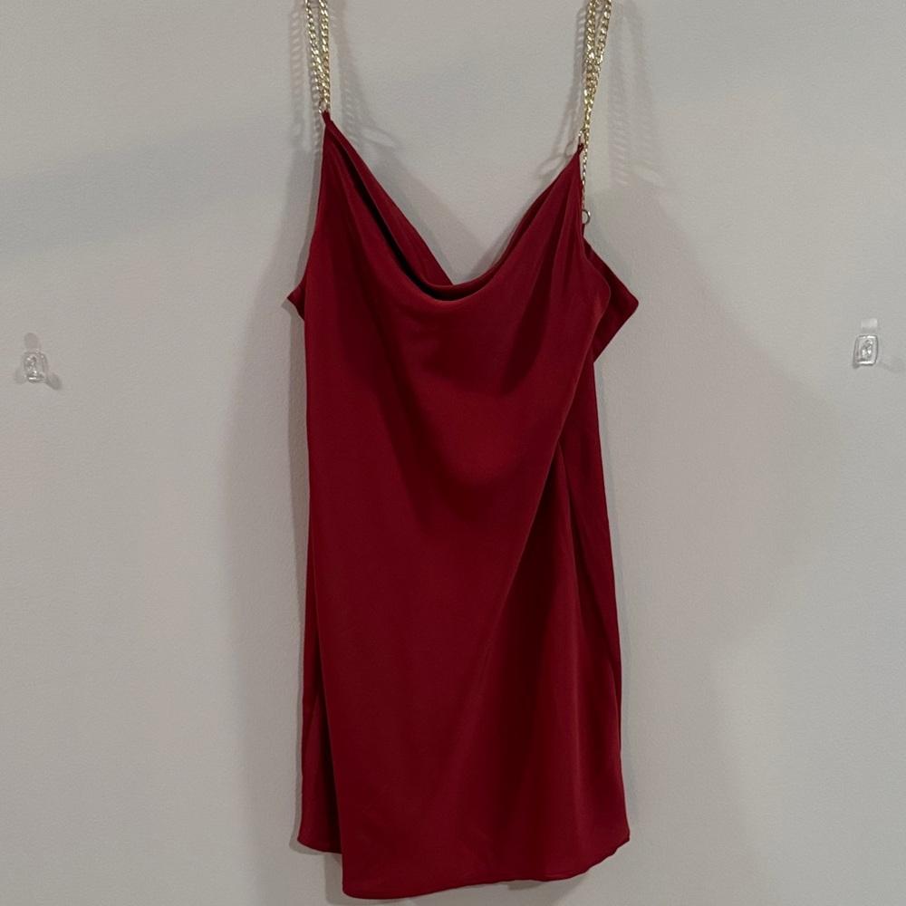 Urban Outfitters Cowl Neck Red Mini Slip Dress with Chain Straps